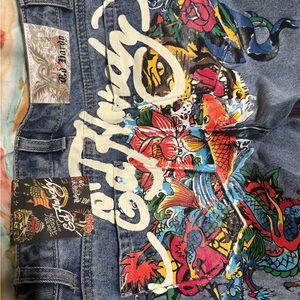 Ed Hardy Blue Denim Jeans with Graphic Designs